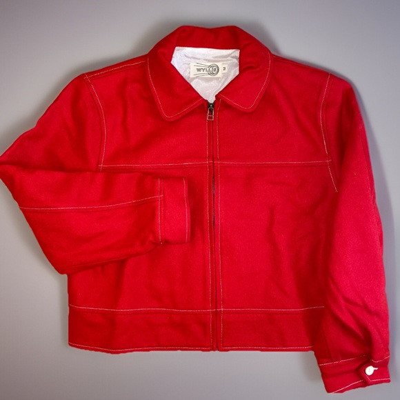 Rare Wyllis Clothing Cherry Red Cropped Wool Zanzi Pilot Jacket Western Chic - Picture 4 of 16